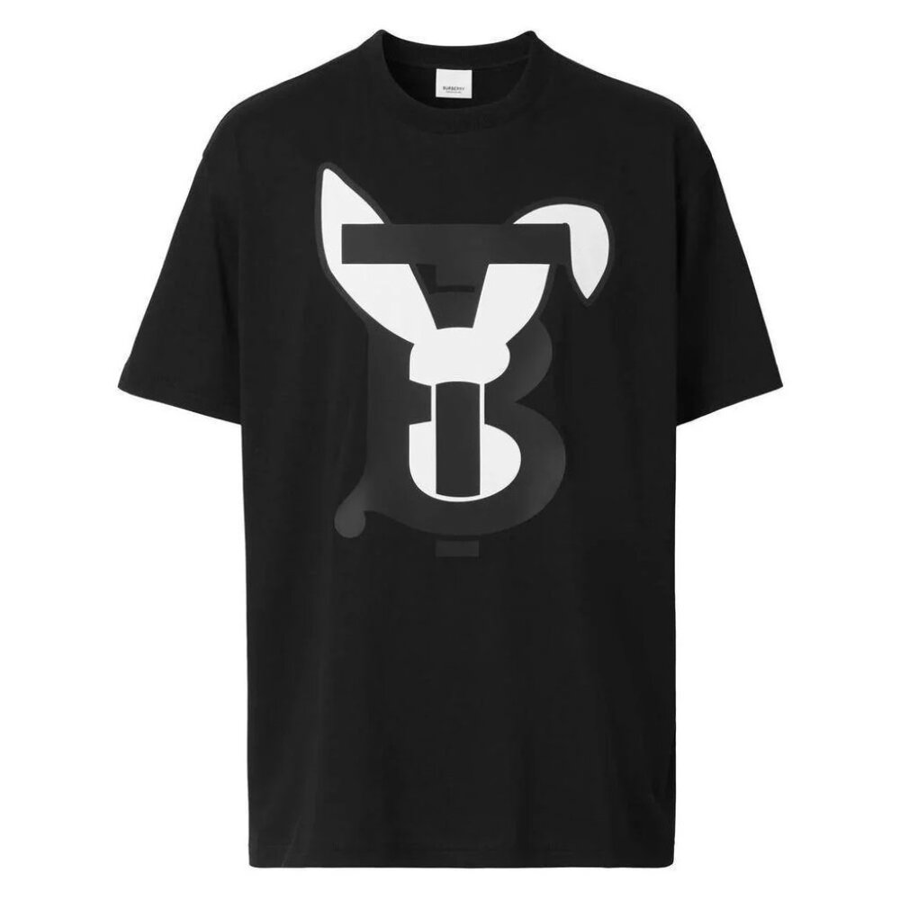 Burberry Black Contrast Print Men's T-Shirt
